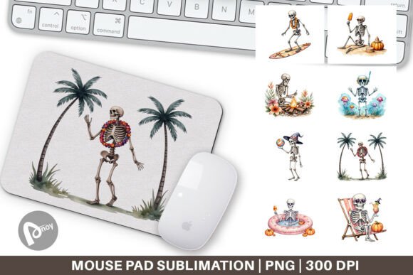 Chill Summer Skeletons Sublimation Mouse Pad: Blending Seasonal Desk Style with Functional Comfort
