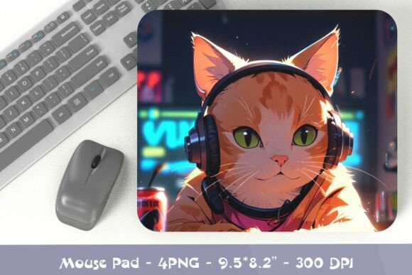 Cyber Cat with Headphones PNG Print: Level Up Your Workspace with Edgy Cyberpunk Style