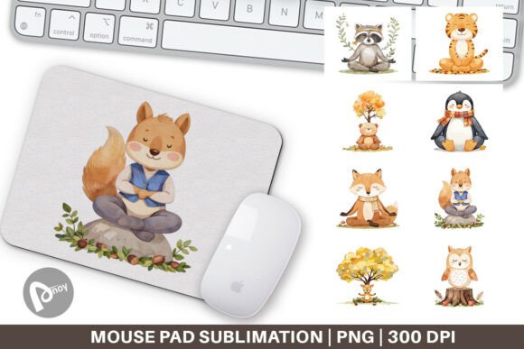 Fall Meditating Animals Mouse Pad for Desk & Gaming