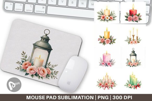 Watercolor Vintage Christmas Candles and Sublimation Mouse Pad: A Festive Touch for Your Desk